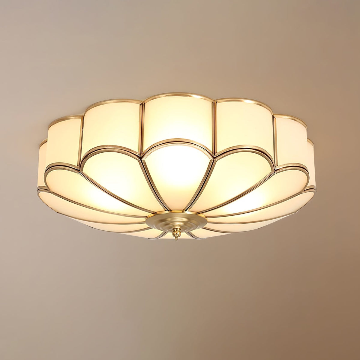 Brass Finish Frosted Glass Ceiling Light With Flower Shape