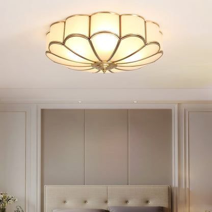 Brass Finish Frosted Glass Ceiling Light With Flower Shape