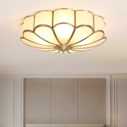 Brass Finish Frosted Glass Ceiling Light With Flower Shape