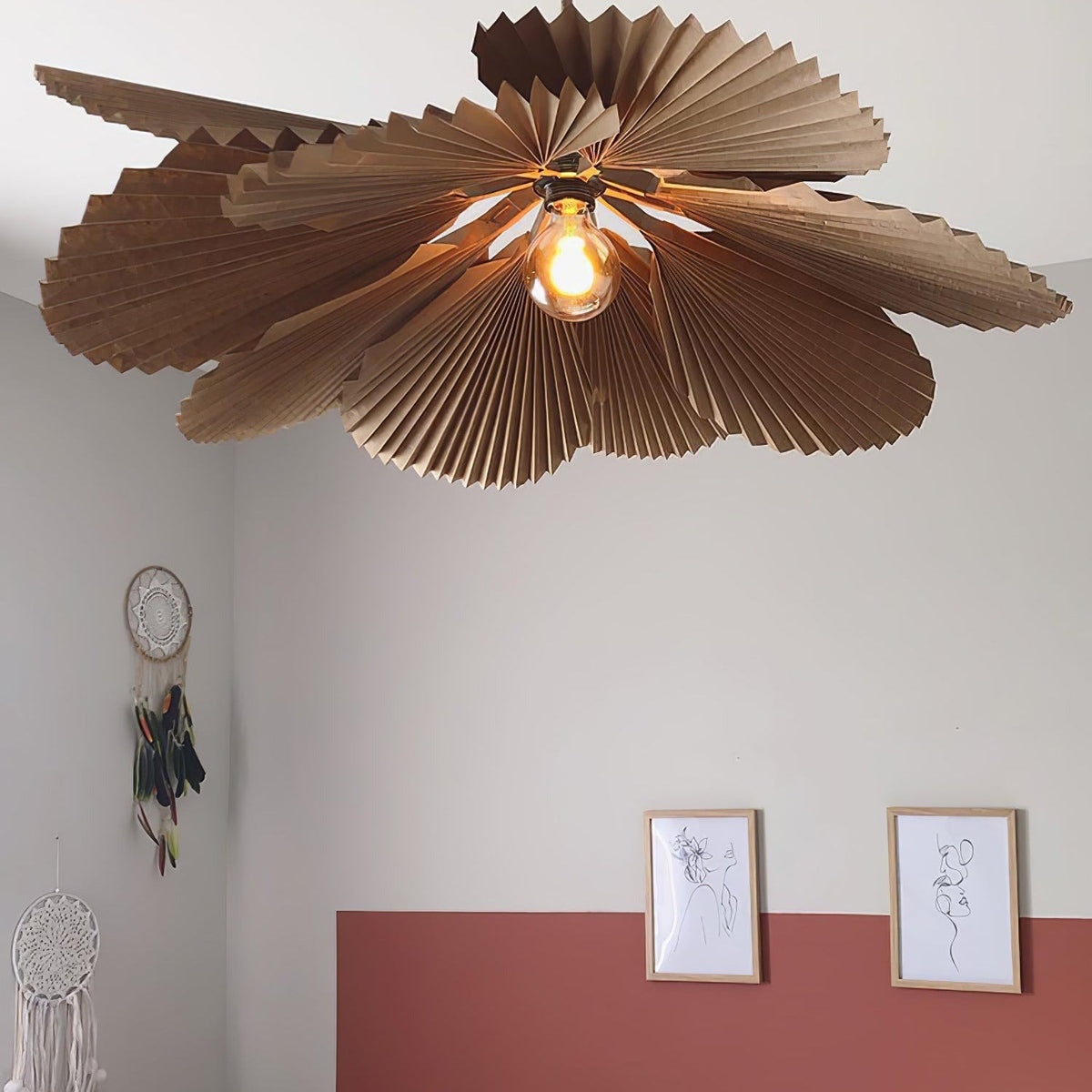 Pendant Lamp With Warm Glow Lyra Pleated Leaf Lotus