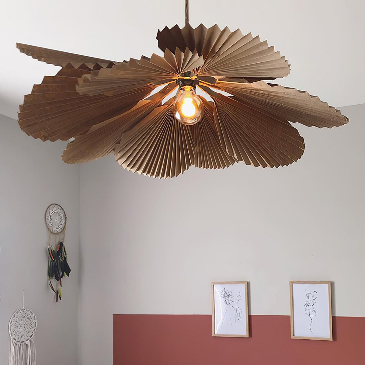 Pendant Lamp With Warm Glow Lyra Pleated Leaf Lotus