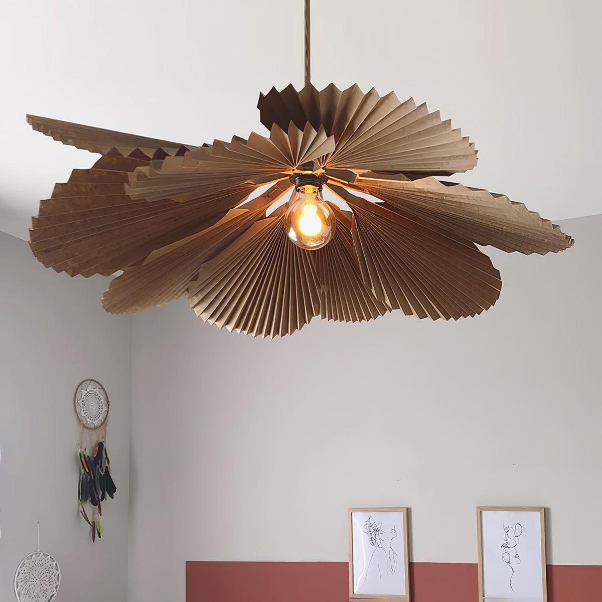 Pendant Lamp With Warm Glow Lyra Pleated Leaf Lotus