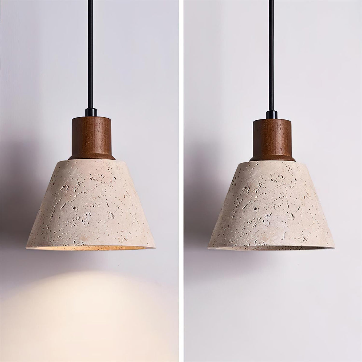 Walnut Wood Cluster Pendant Light With Travertine