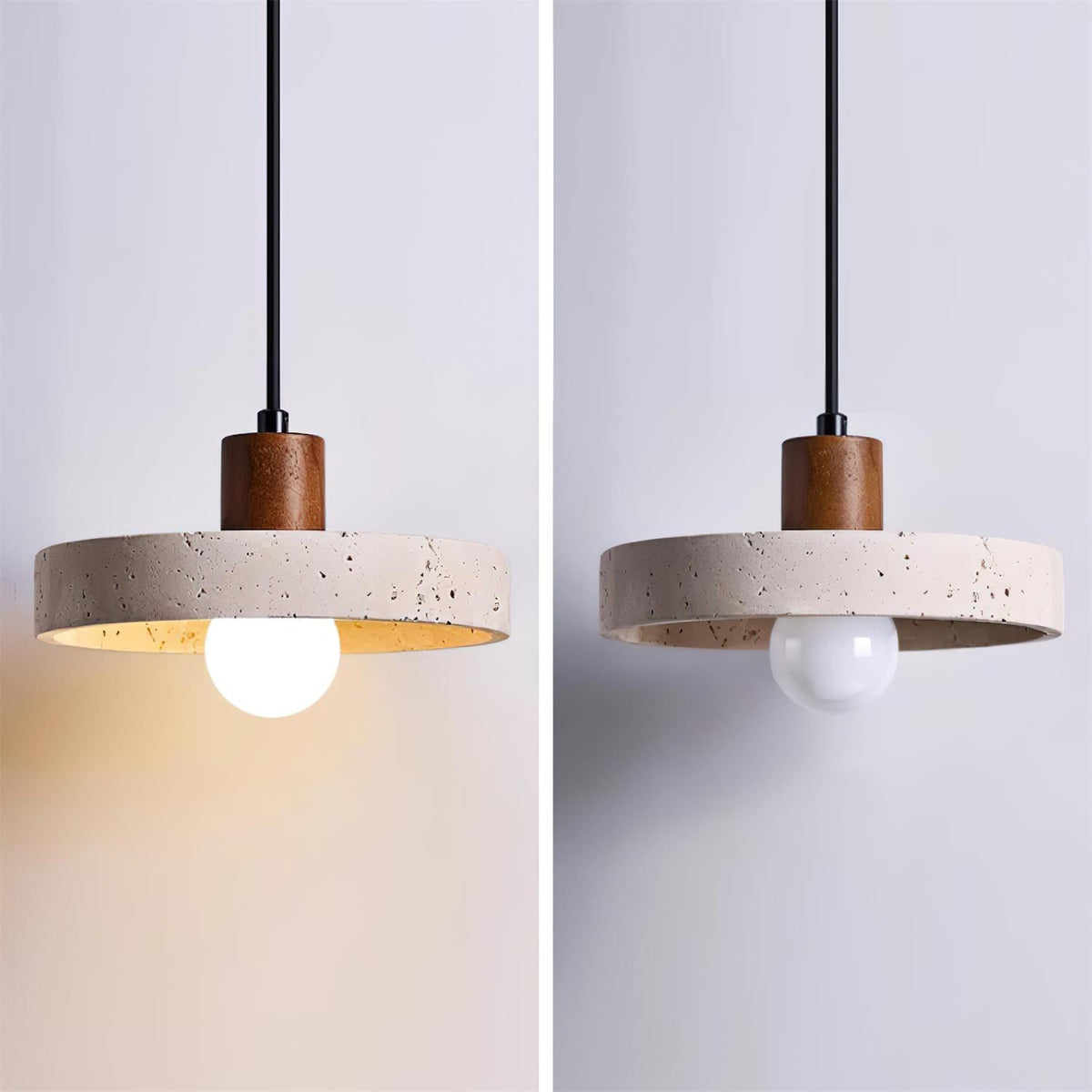 Walnut Wood Cluster Pendant Light With Travertine