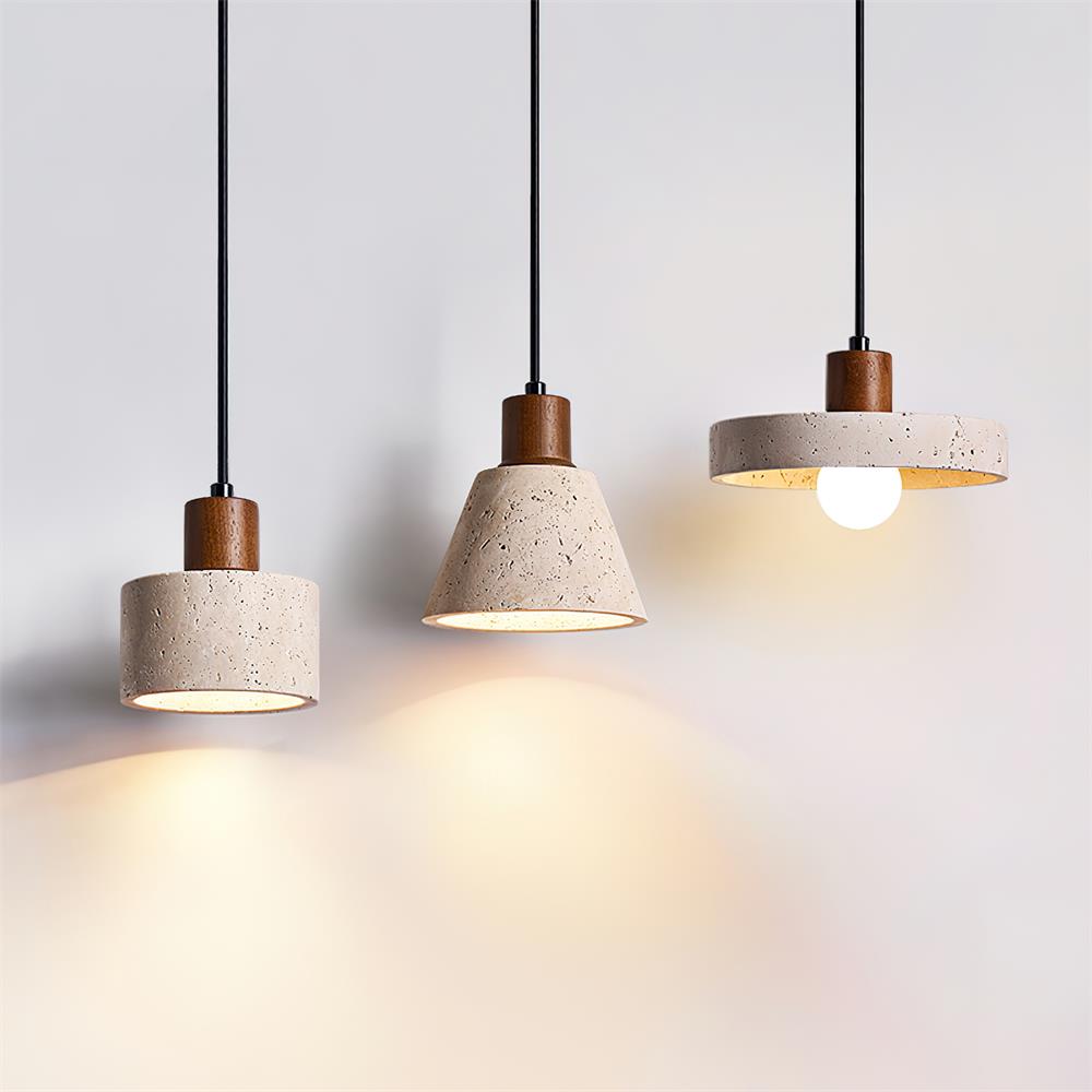 Walnut Wood Cluster Pendant Light With Travertine