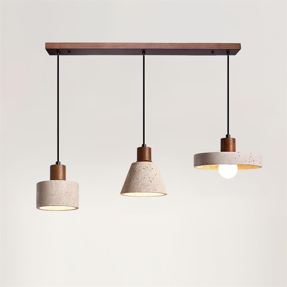 Walnut Wood Cluster Pendant Light With Travertine