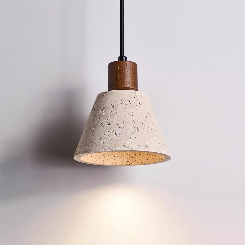 Walnut Wood Cluster Pendant Light With Travertine