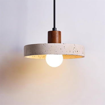 Walnut Wood Cluster Pendant Light With Travertine