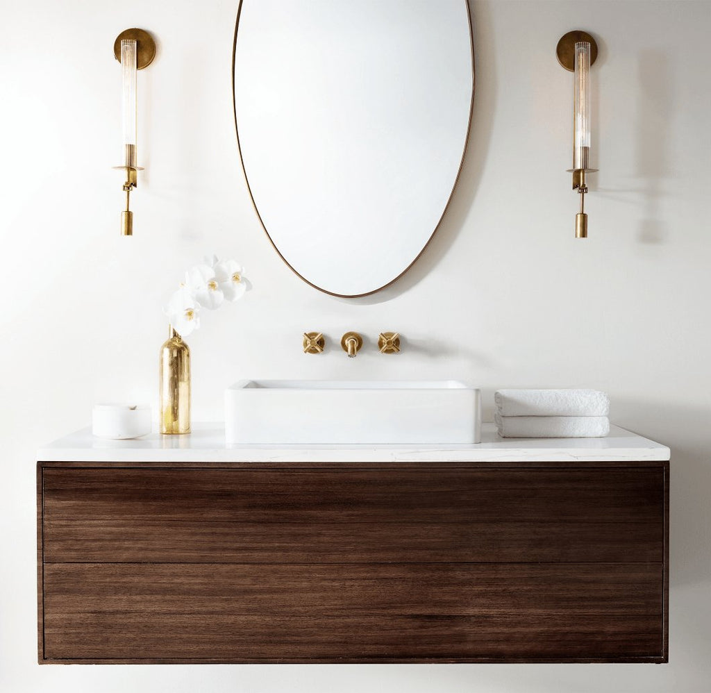 Farmhouse Interiors Ribbed Glass And Solid Brass Wall Lamp