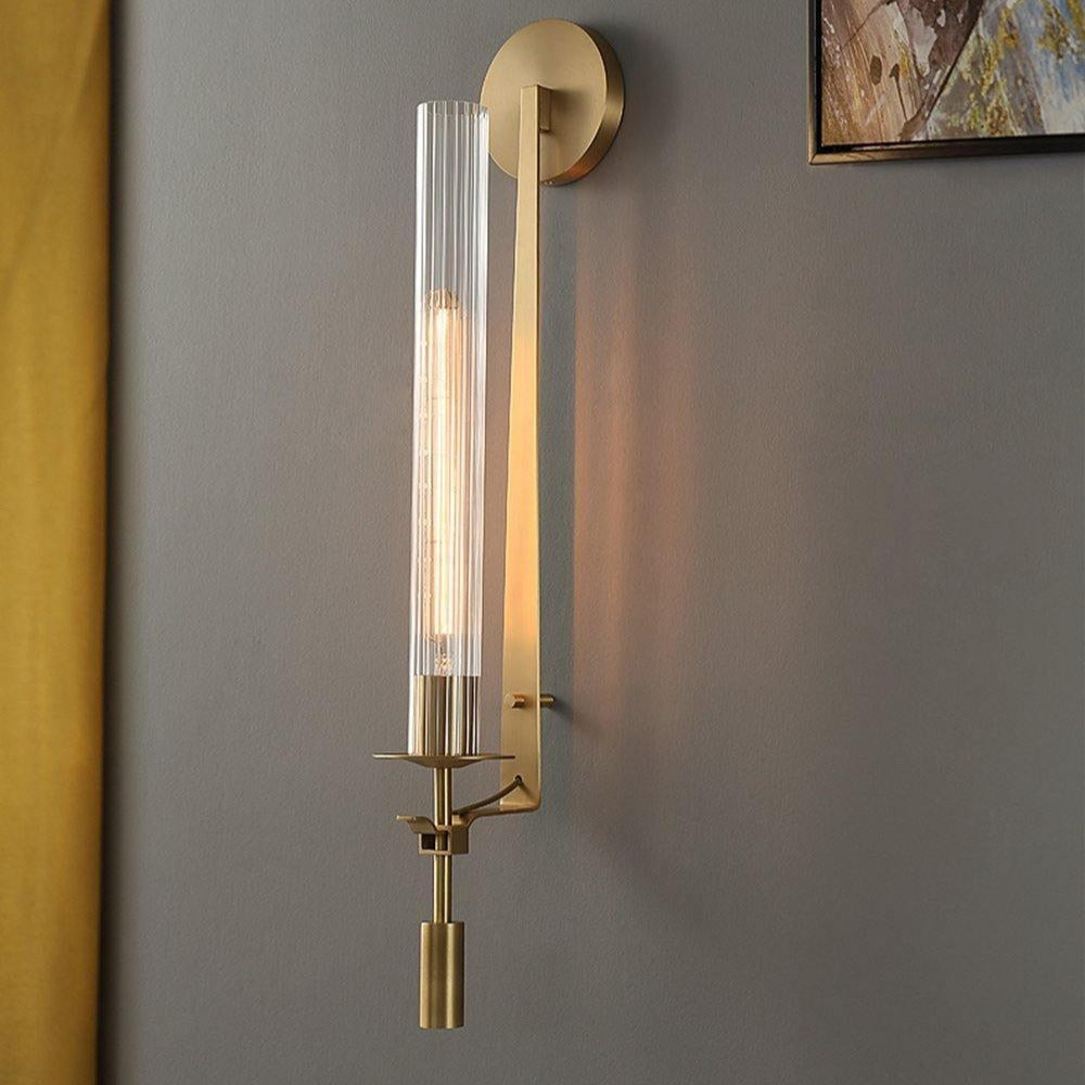 Farmhouse Interiors Ribbed Glass And Solid Brass Wall Lamp