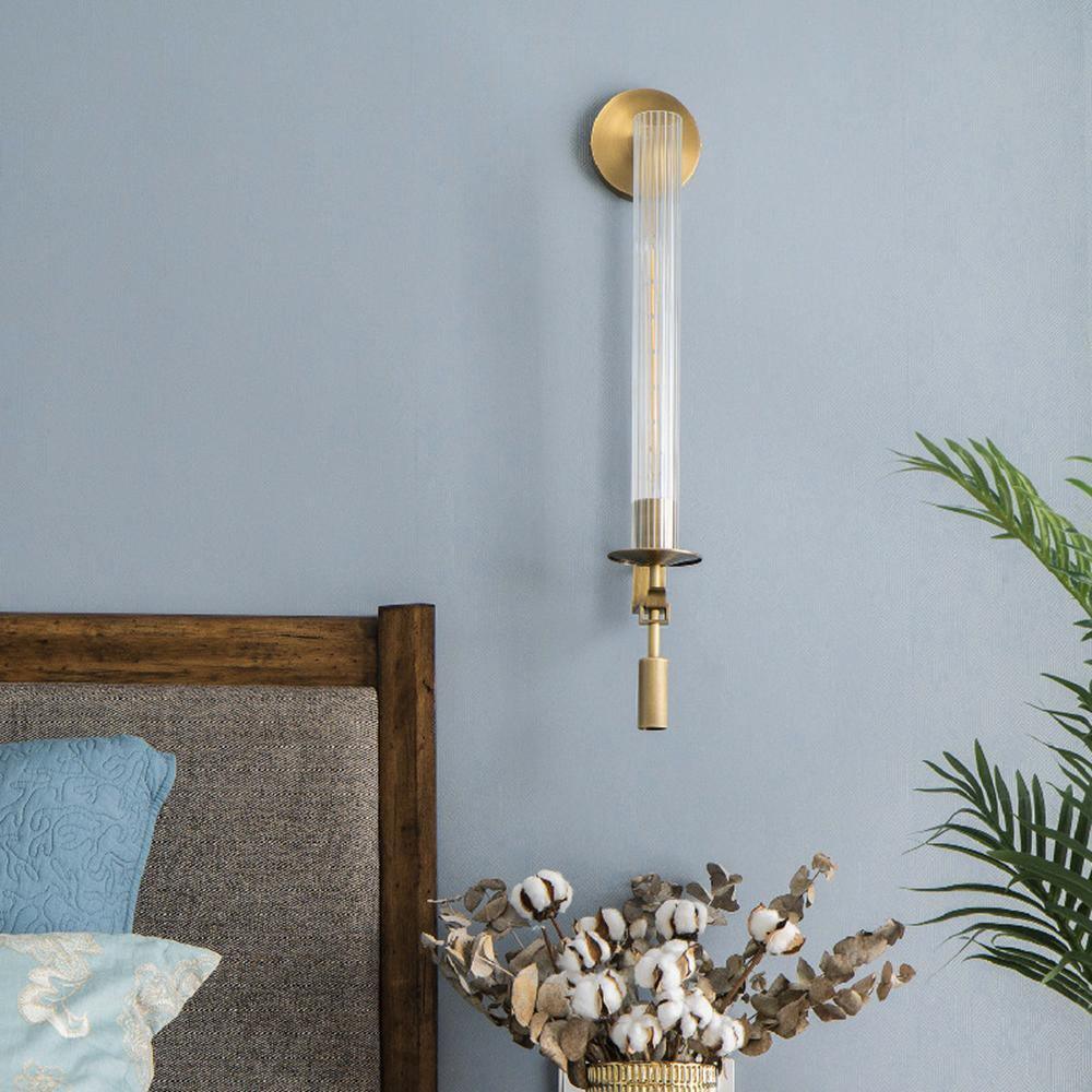 Farmhouse Interiors Ribbed Glass And Solid Brass Wall Lamp
