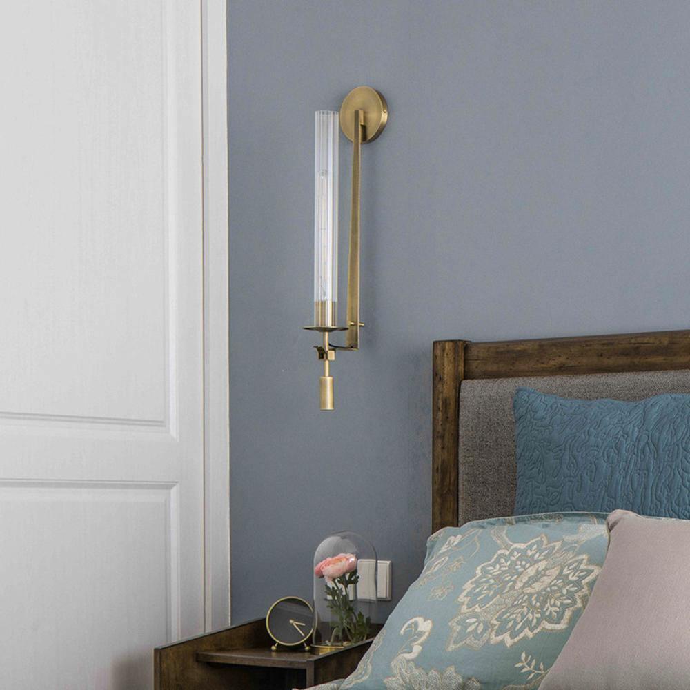 Farmhouse Interiors Ribbed Glass And Solid Brass Wall Lamp