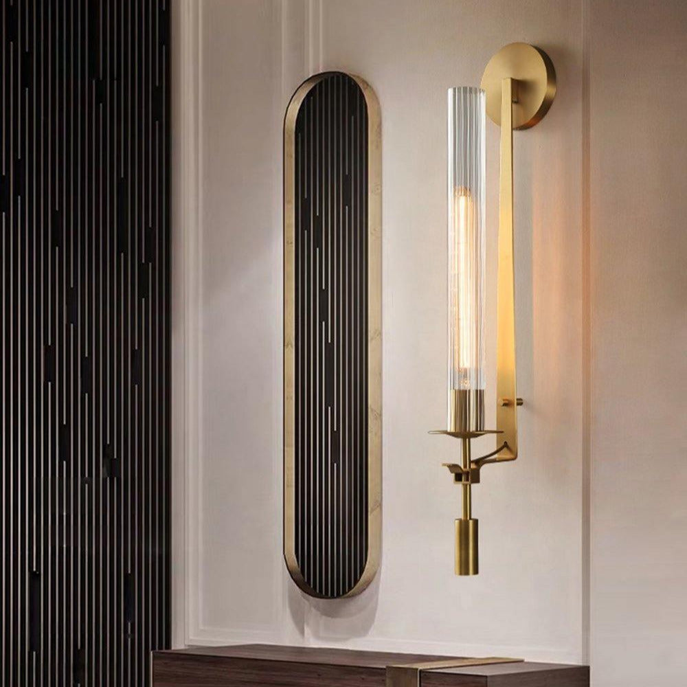 Farmhouse Interiors Ribbed Glass And Solid Brass Wall Lamp