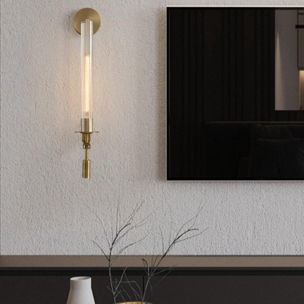 Farmhouse Interiors Ribbed Glass And Solid Brass Wall Lamp