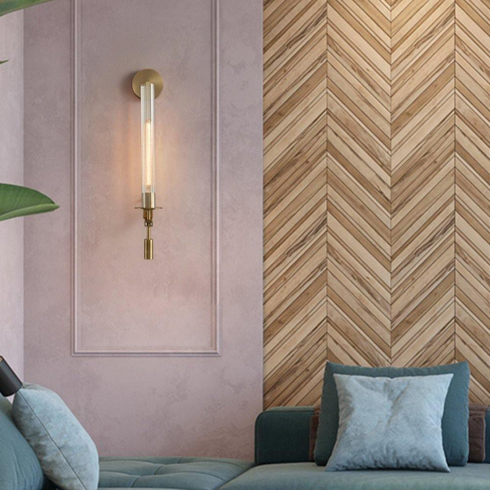Farmhouse Interiors Ribbed Glass And Solid Brass Wall Lamp