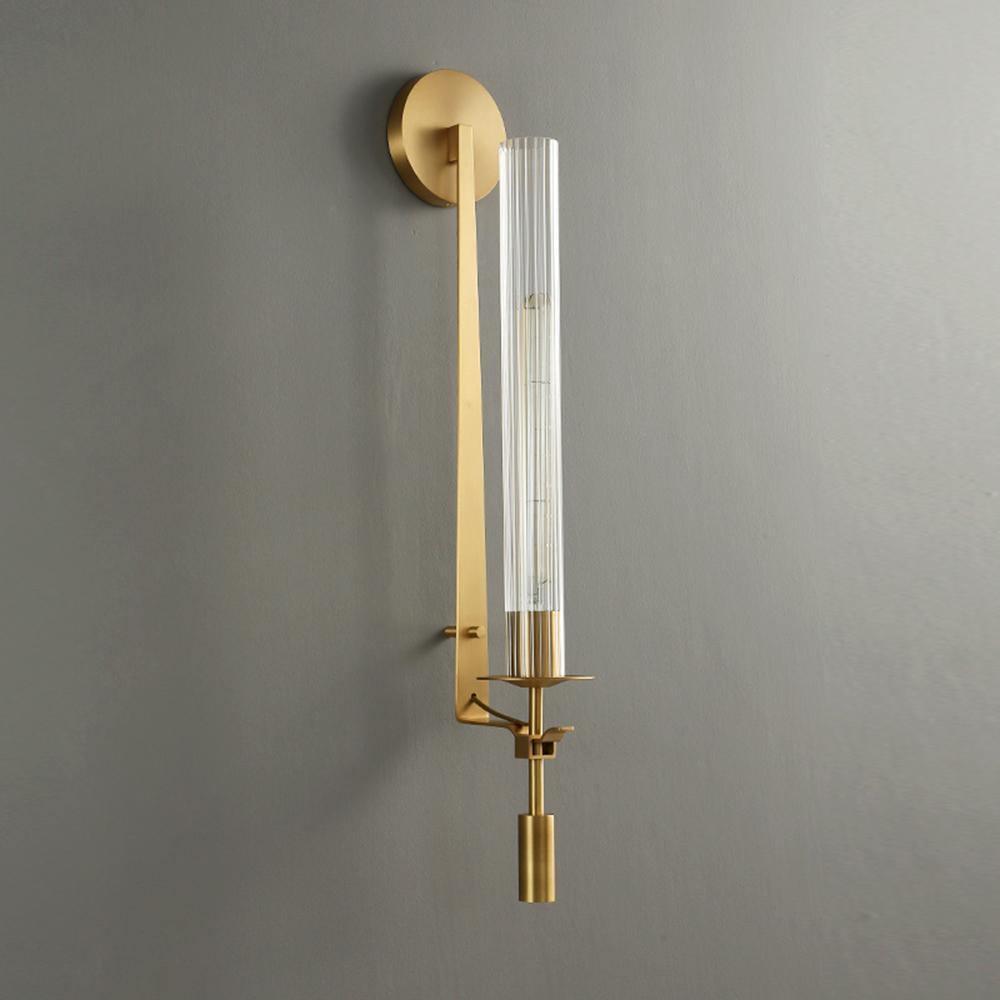 Farmhouse Interiors Ribbed Glass And Solid Brass Wall Lamp