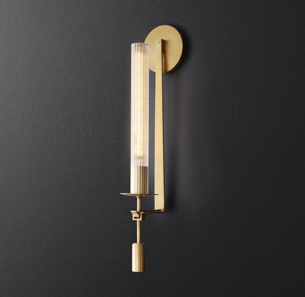 Farmhouse Interiors Ribbed Glass And Solid Brass Wall Lamp