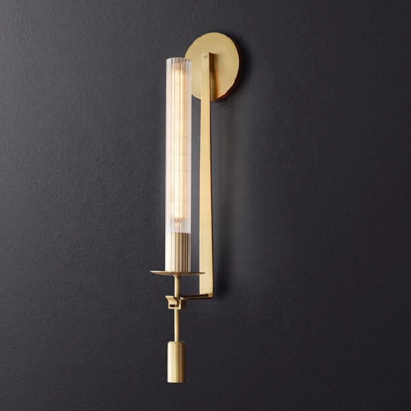 Farmhouse Interiors Ribbed Glass And Solid Brass Wall Lamp