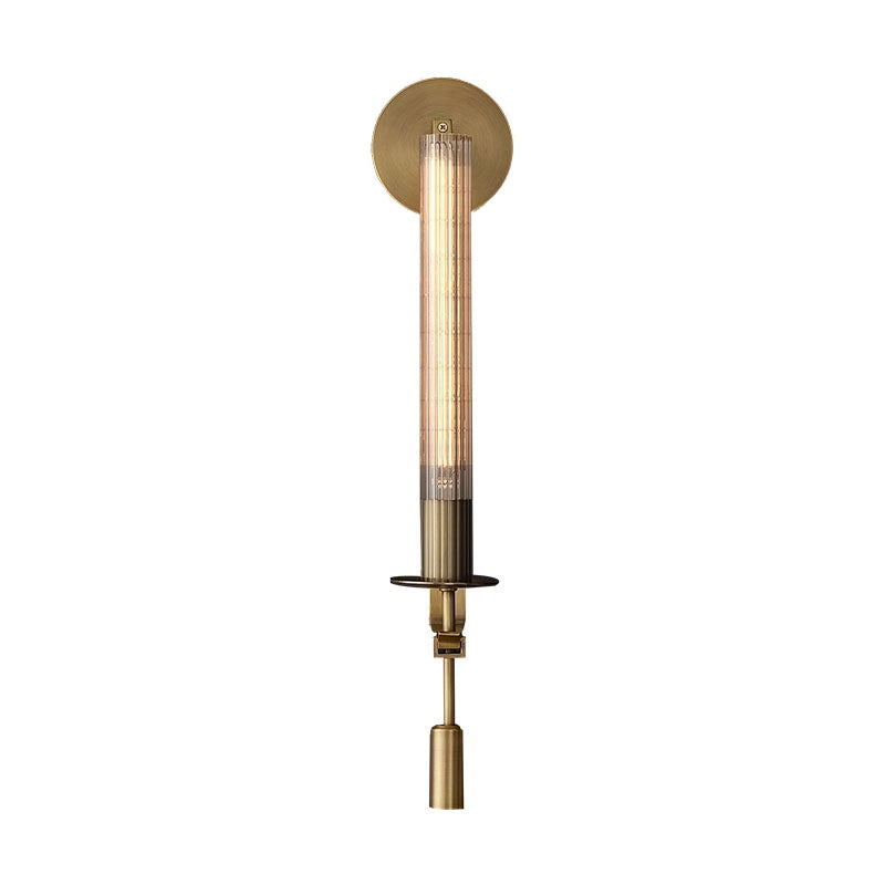 Farmhouse Interiors Ribbed Glass And Solid Brass Wall Lamp