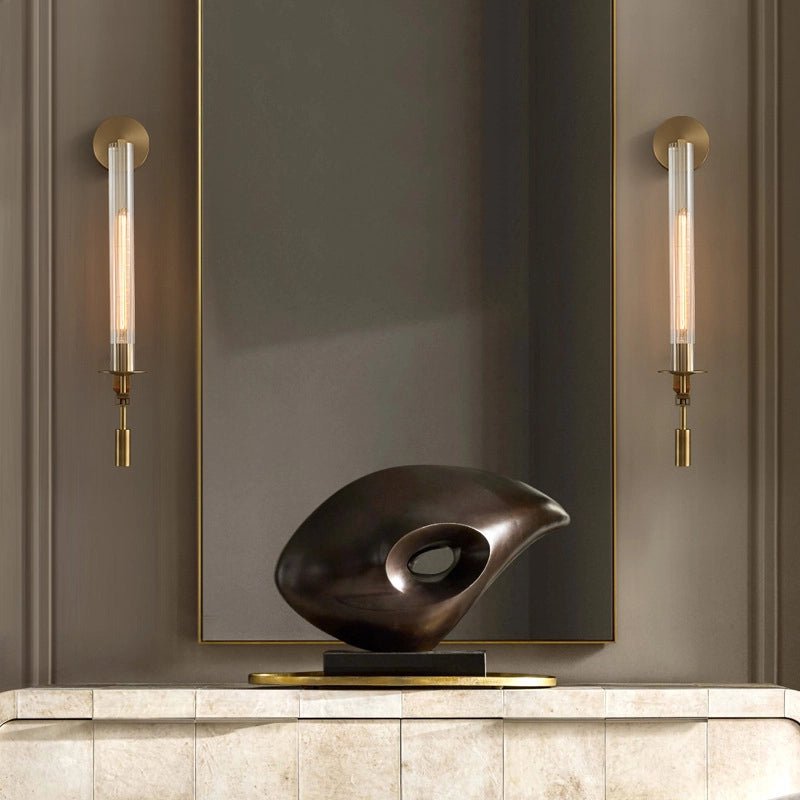Farmhouse Interiors Ribbed Glass And Solid Brass Wall Lamp
