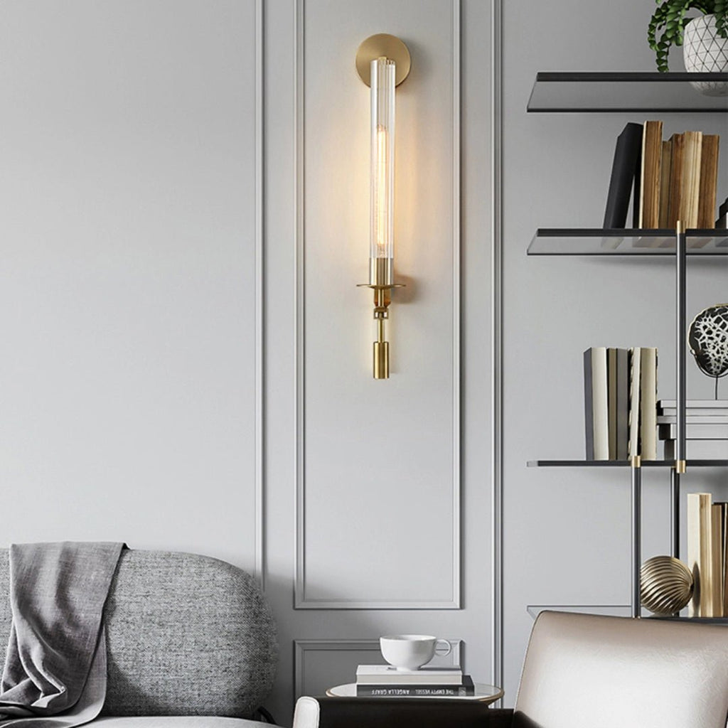 Farmhouse Interiors Ribbed Glass And Solid Brass Wall Lamp