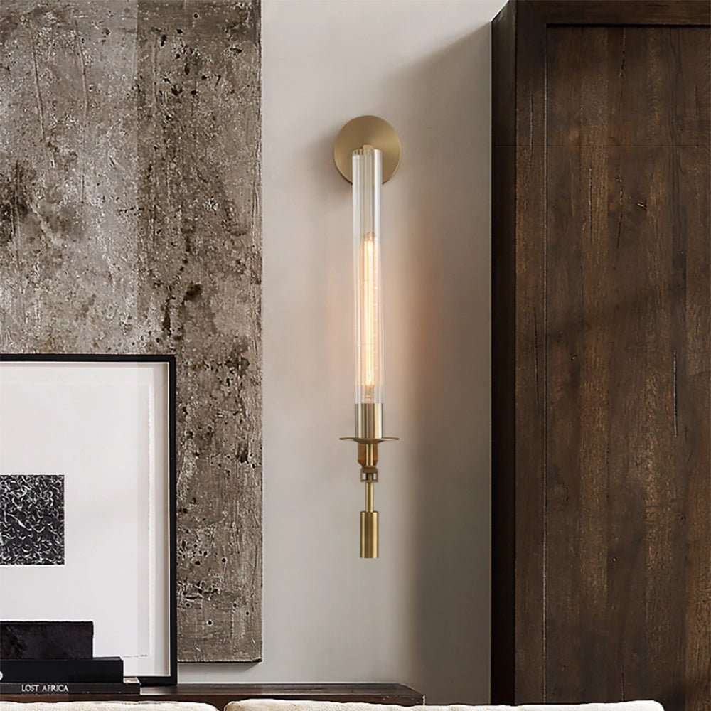 Farmhouse Interiors Ribbed Glass And Solid Brass Wall Lamp