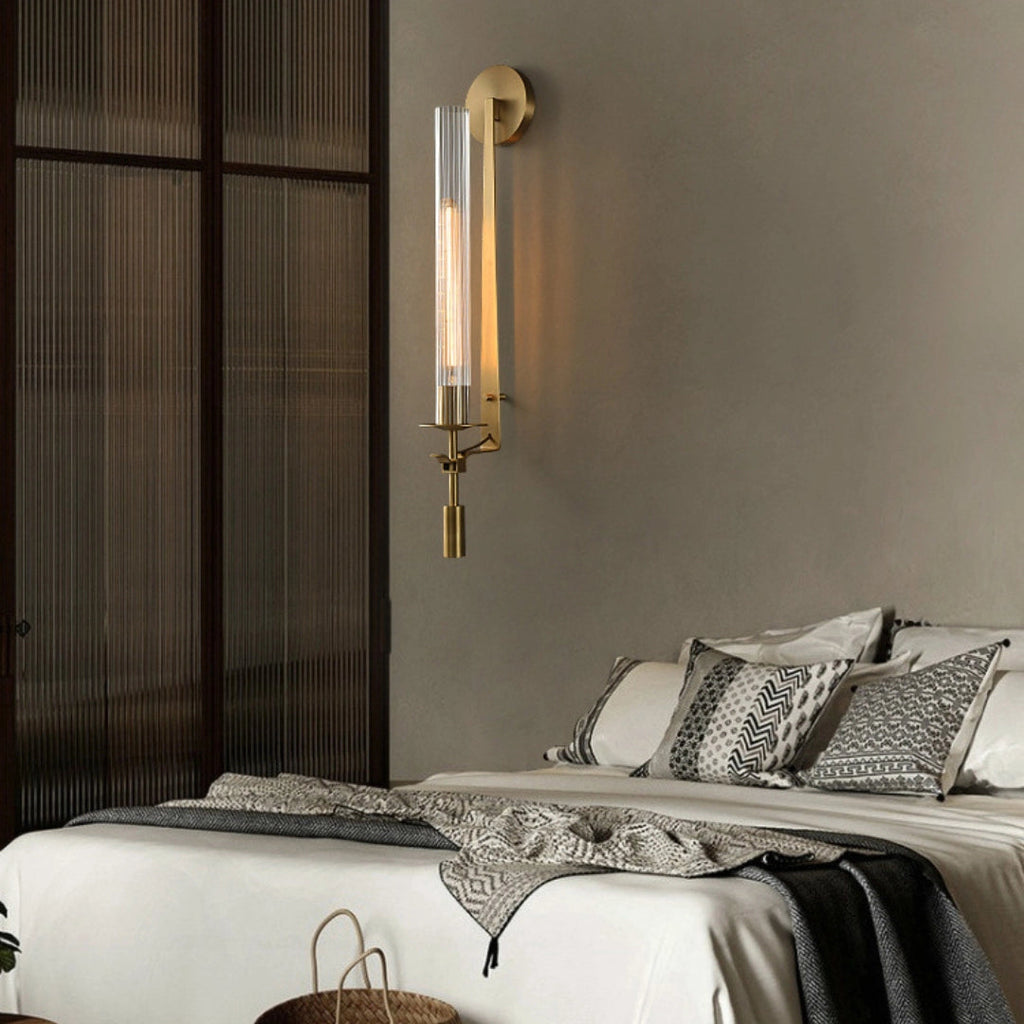 Farmhouse Interiors Ribbed Glass And Solid Brass Wall Lamp