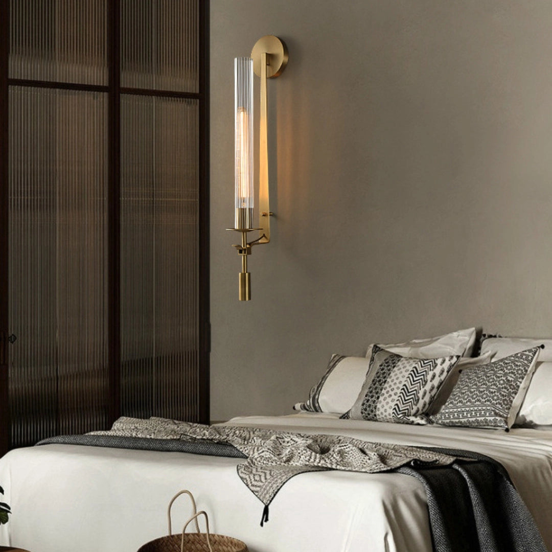 Farmhouse Interiors Ribbed Glass And Solid Brass Wall Lamp