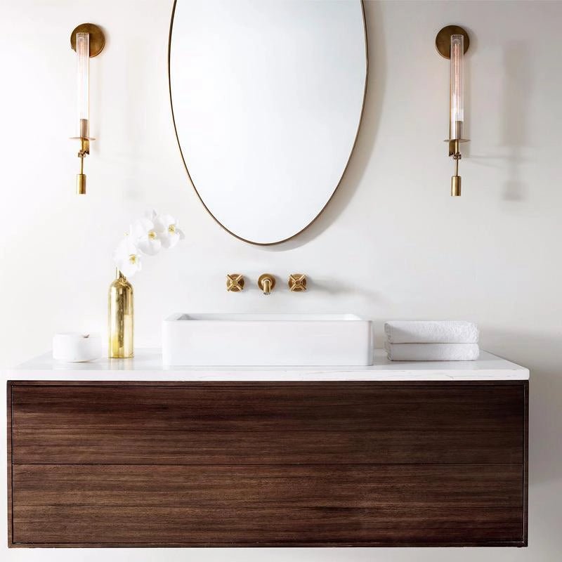 Farmhouse Interiors Ribbed Glass And Solid Brass Wall Lamp