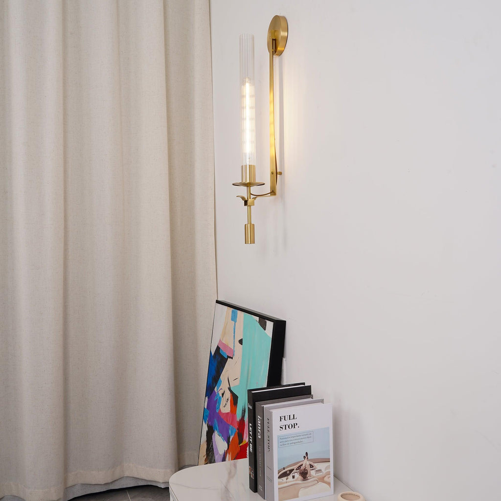 Farmhouse Interiors Ribbed Glass And Solid Brass Wall Lamp
