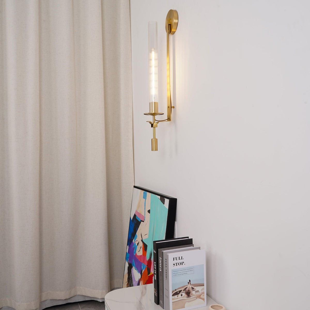 Farmhouse Interiors Ribbed Glass And Solid Brass Wall Lamp