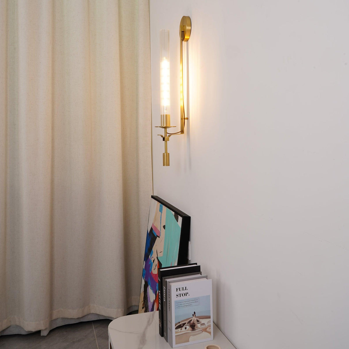 Farmhouse Interiors Ribbed Glass And Solid Brass Wall Lamp