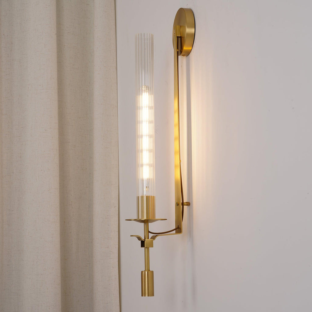 Farmhouse Interiors Ribbed Glass And Solid Brass Wall Lamp
