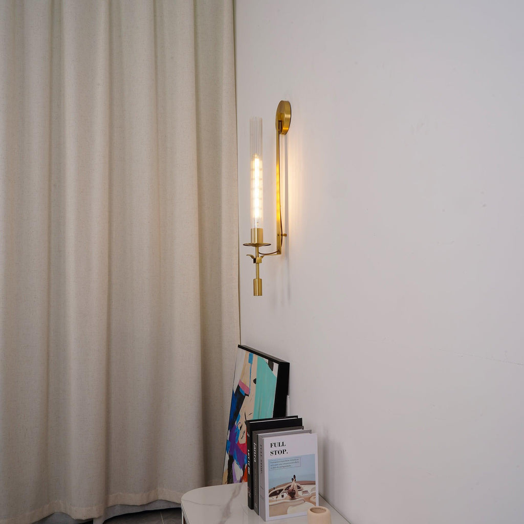 Farmhouse Interiors Ribbed Glass And Solid Brass Wall Lamp