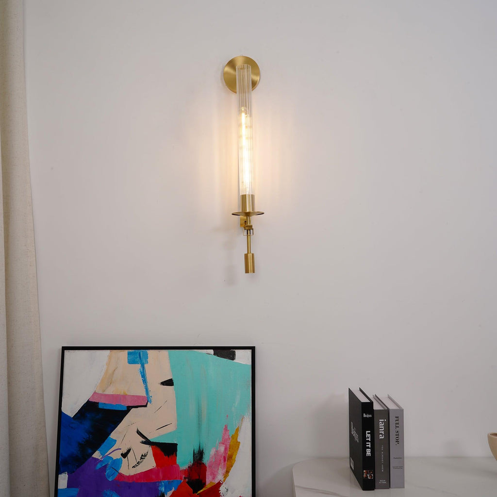 Farmhouse Interiors Ribbed Glass And Solid Brass Wall Lamp