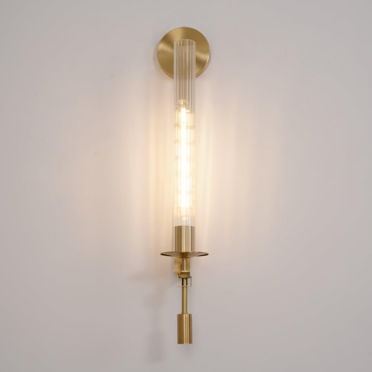 Farmhouse Interiors Ribbed Glass And Solid Brass Wall Lamp