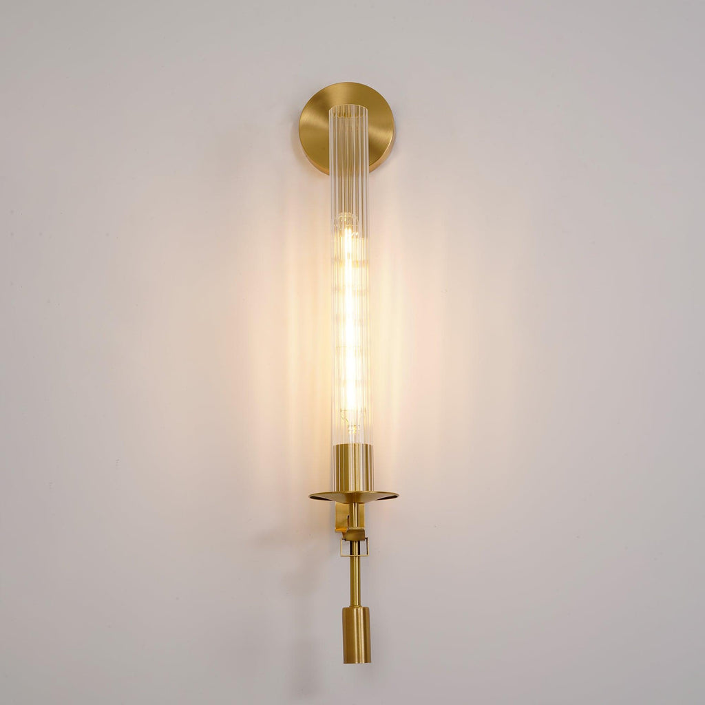 Farmhouse Interiors Ribbed Glass And Solid Brass Wall Lamp