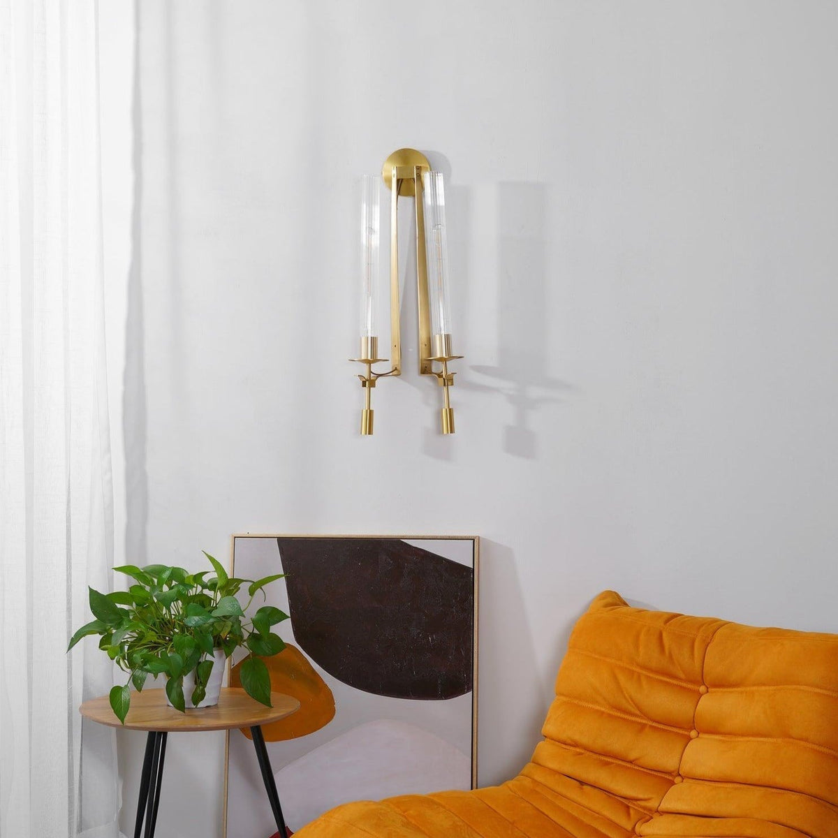 Farmhouse Interiors Ribbed Glass And Solid Brass Wall Lamp