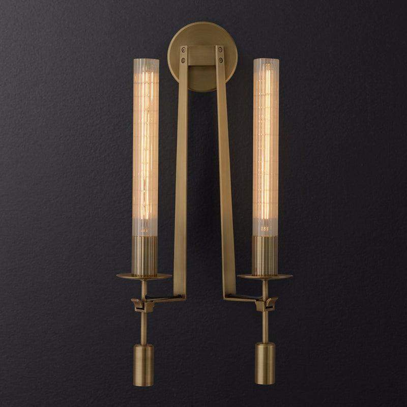 Farmhouse Interiors Ribbed Glass And Solid Brass Wall Lamp