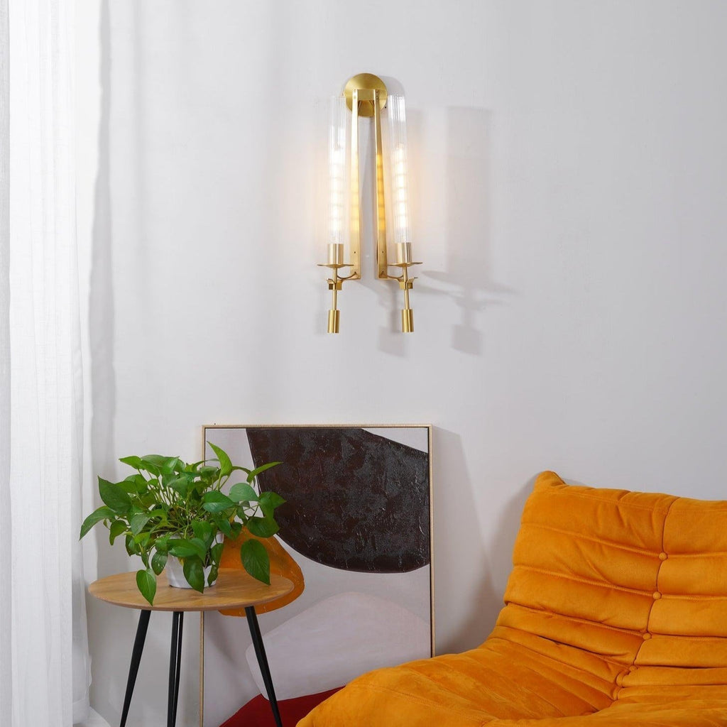 Farmhouse Interiors Ribbed Glass And Solid Brass Wall Lamp