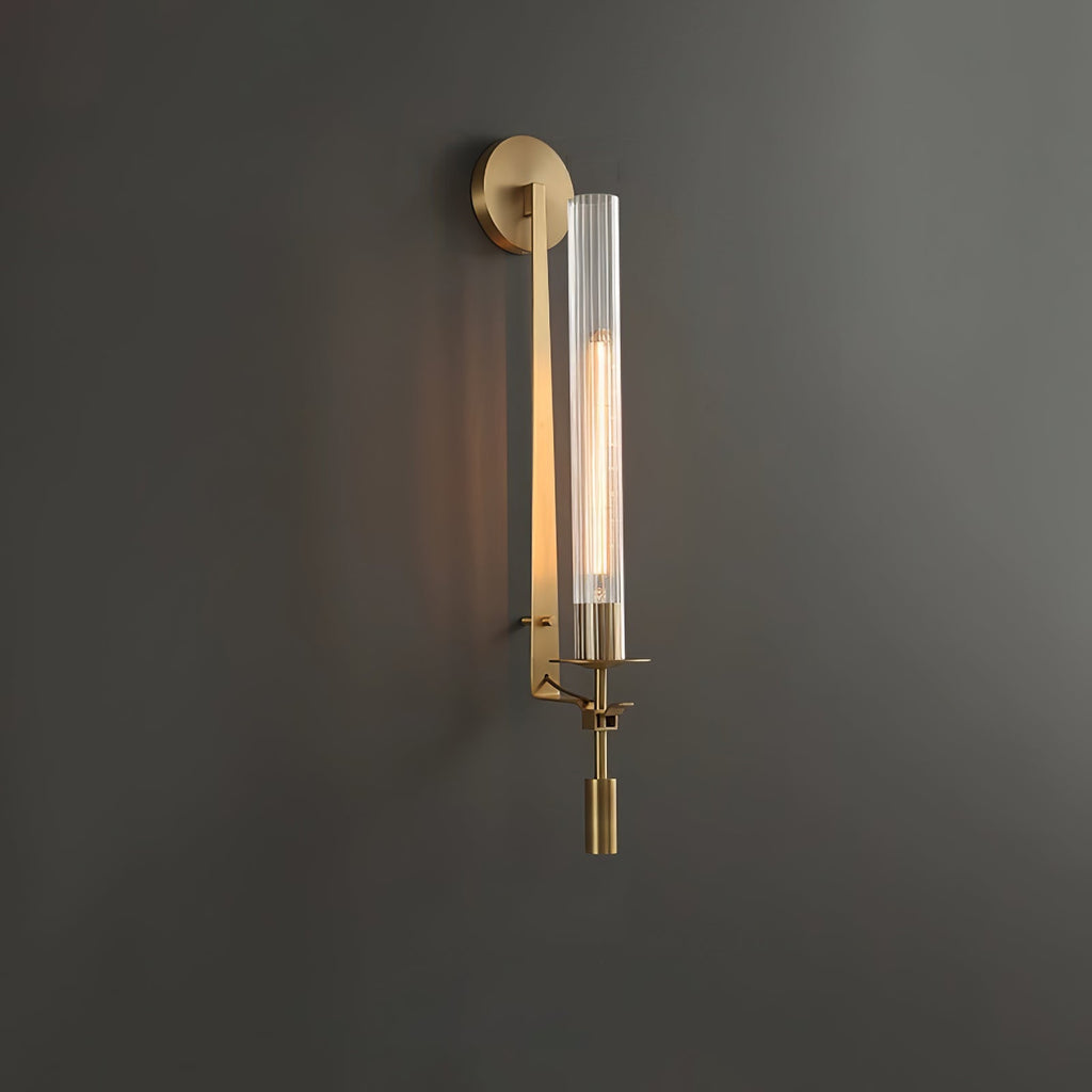 Farmhouse Interiors Ribbed Glass And Solid Brass Wall Lamp