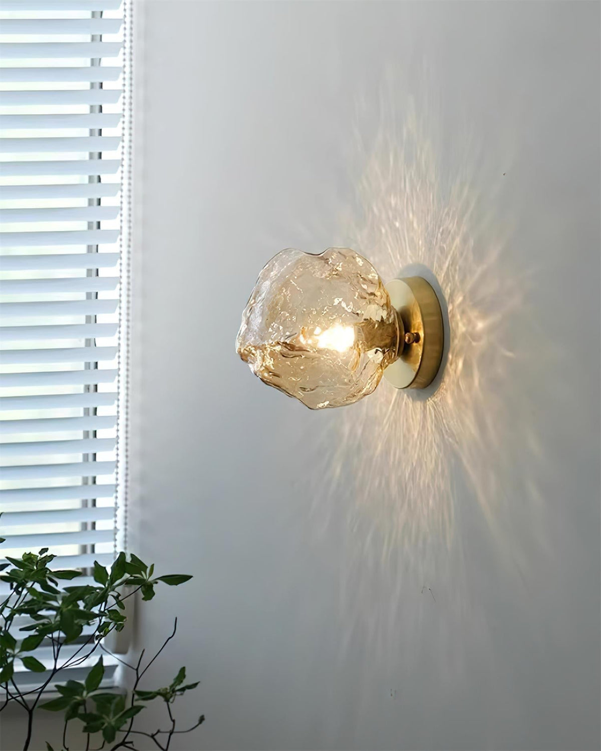 Brass Body G9 Socket Damp Rated Amber Glass Wall Light