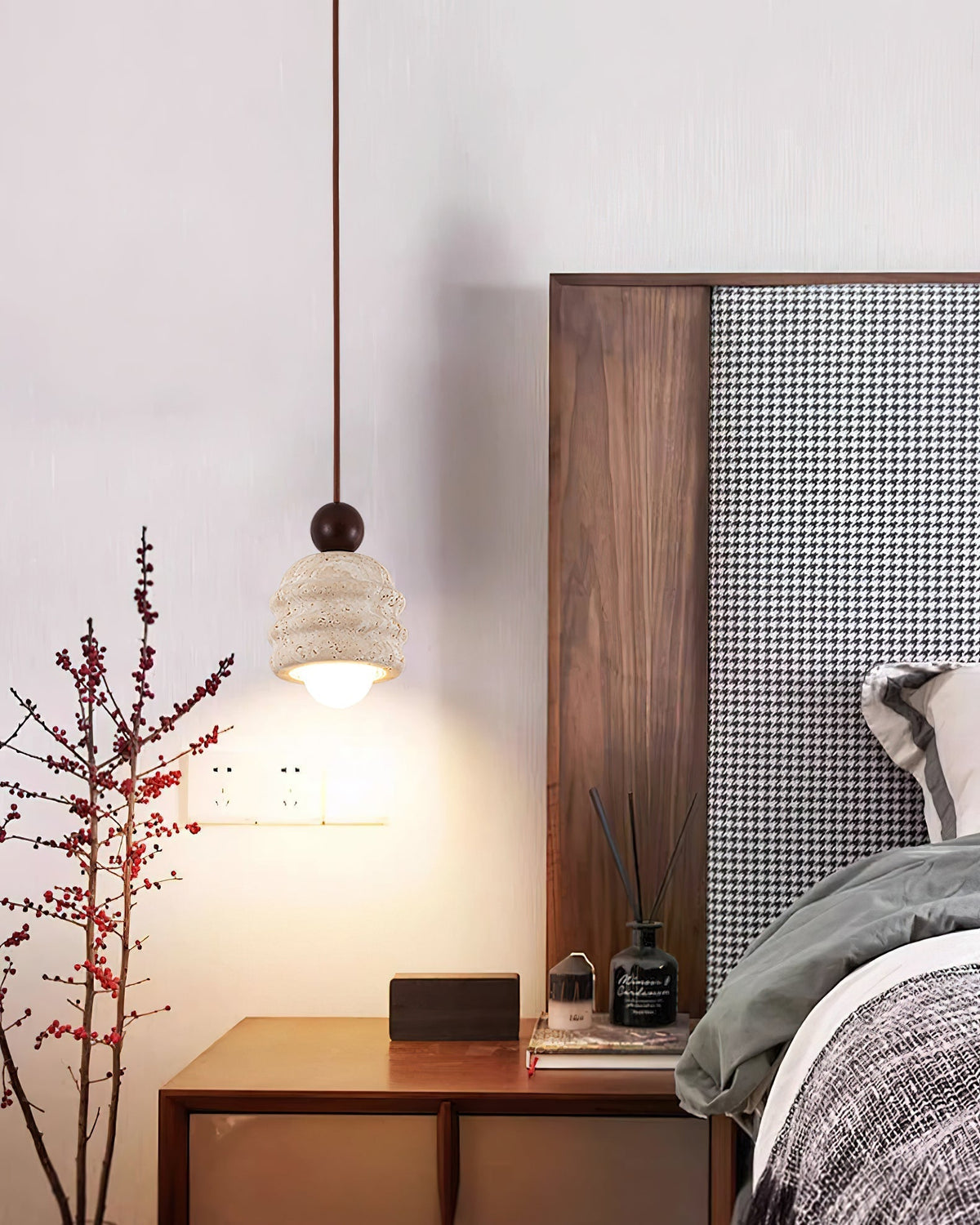 Natural Glow Sculpted Travertine Ripple Pendant Light