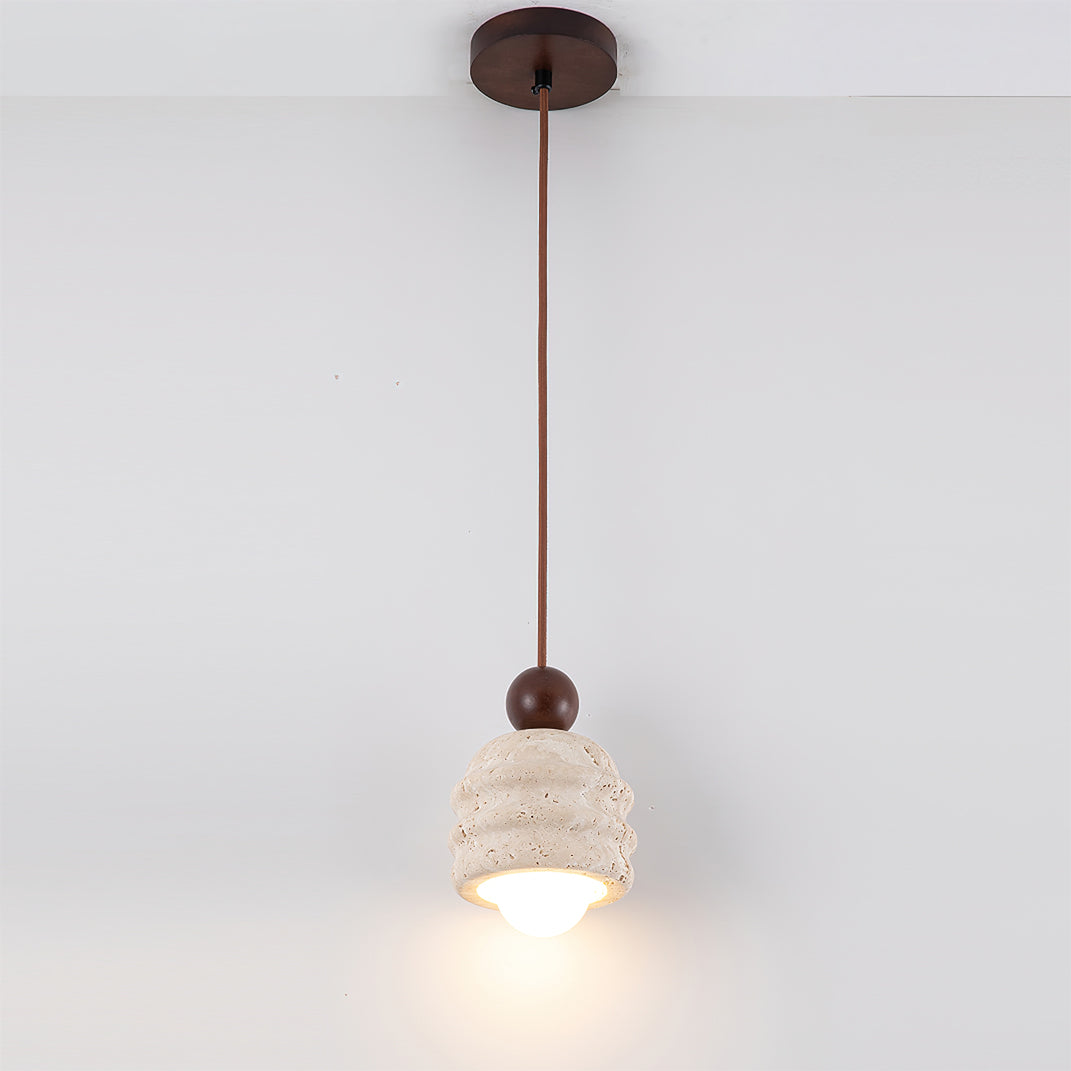 Natural Glow Sculpted Travertine Ripple Pendant Light