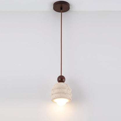 Natural Glow Sculpted Travertine Ripple Pendant Light