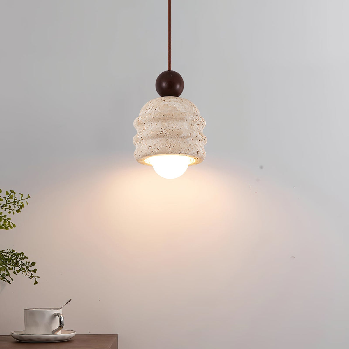 Natural Glow Sculpted Travertine Ripple Pendant Light