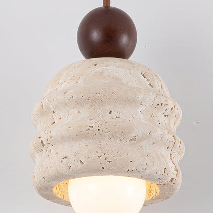Natural Glow Sculpted Travertine Ripple Pendant Light
