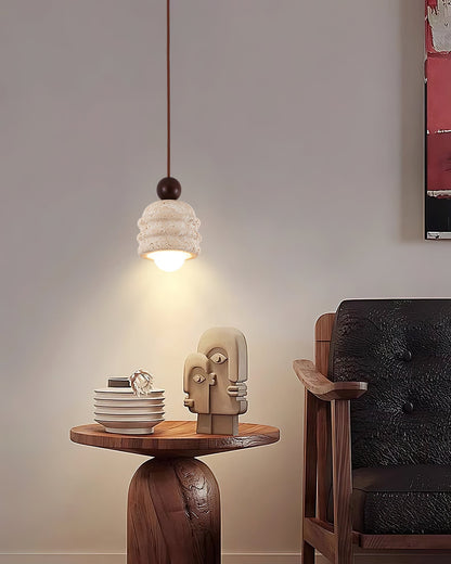 Natural Glow Sculpted Travertine Ripple Pendant Light