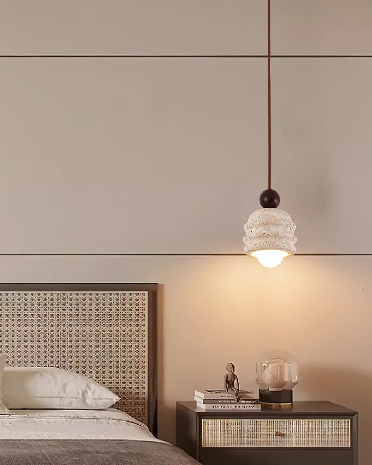 Natural Glow Sculpted Travertine Ripple Pendant Light