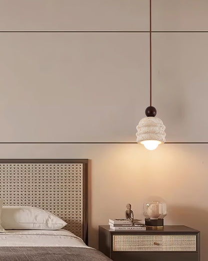 Natural Glow Sculpted Travertine Ripple Pendant Light